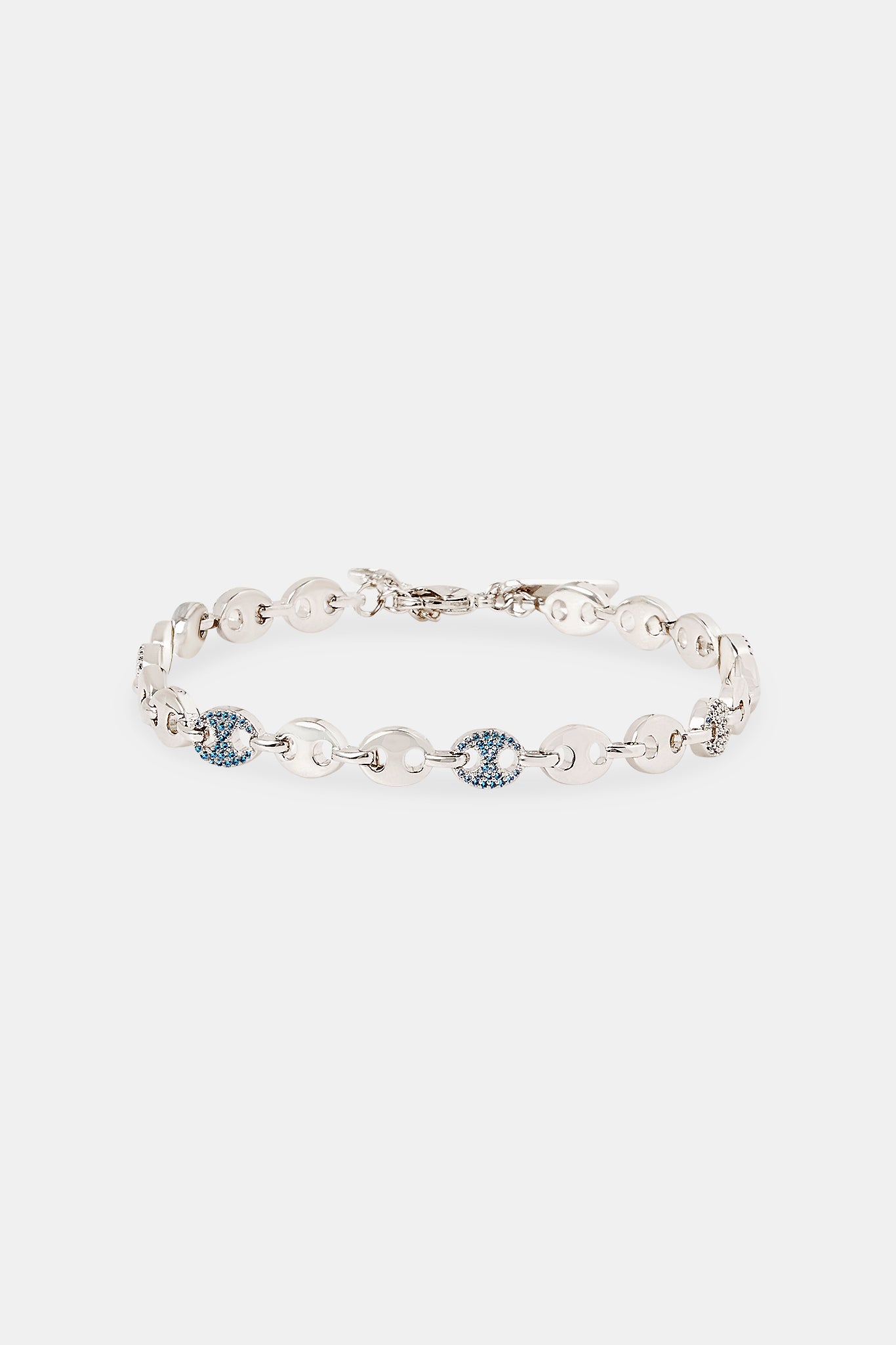 Hellblaues, geeistes und poliertes Kaffeebohnenarmband – 6 mm